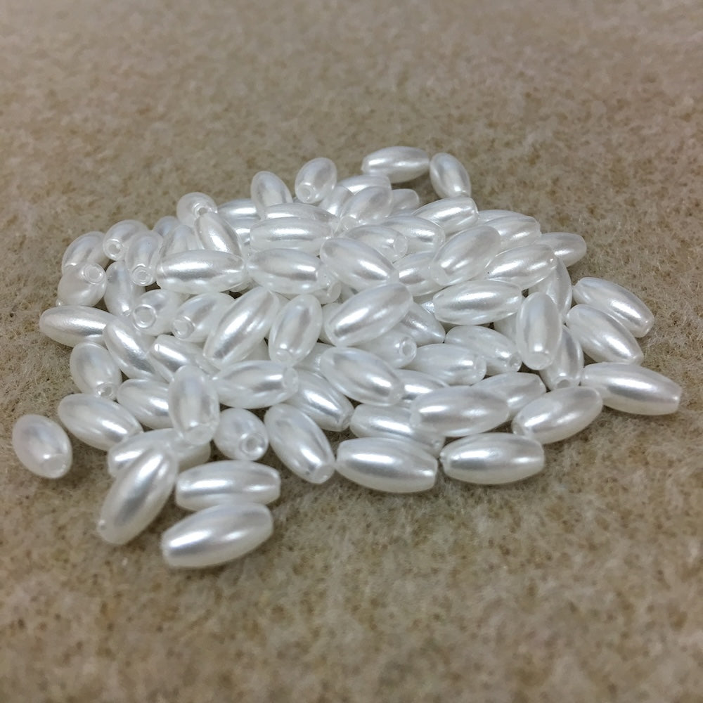 8x4mm Rice (100) - White - Acrylic Pearl Beads