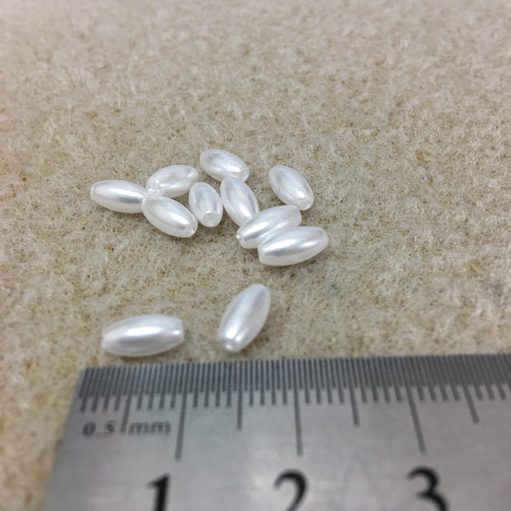 8x4mm Rice (100) - White - Acrylic Pearl Beads