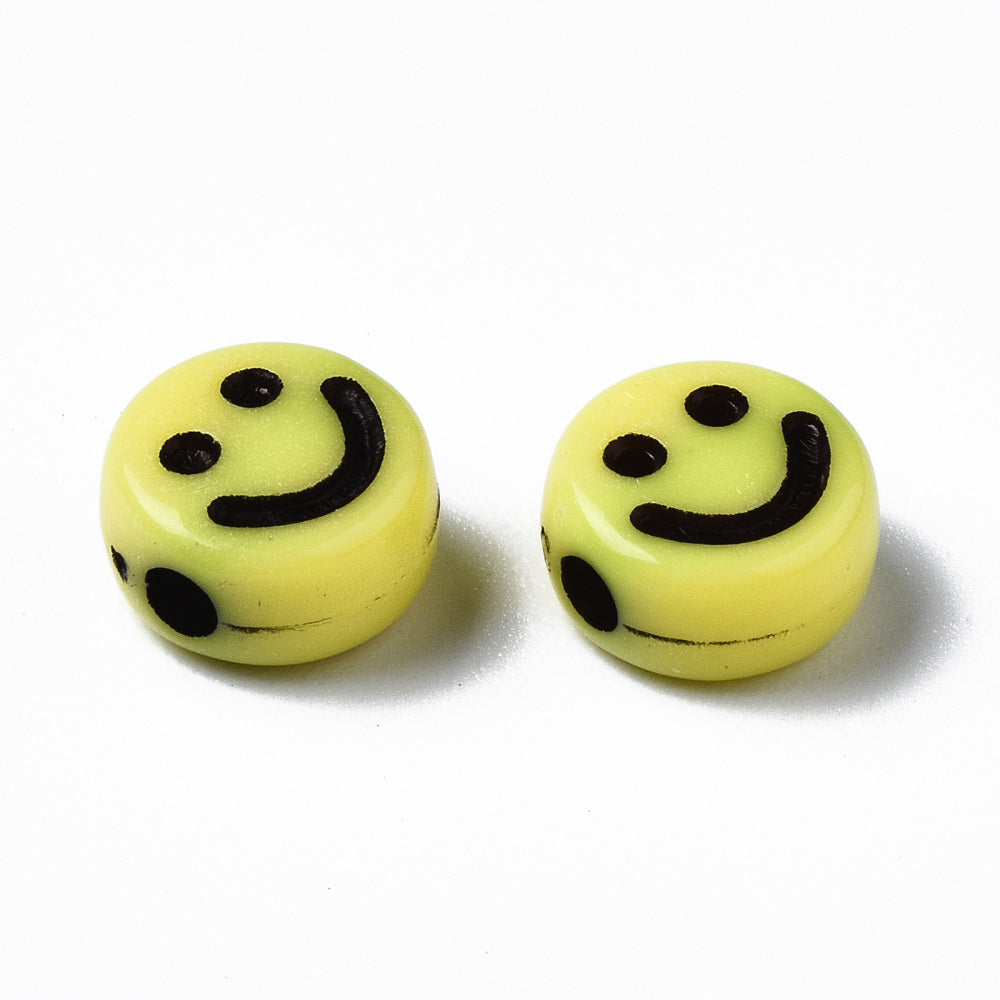 Smiley Beads - Yellow/Black (100) - Bead Shack