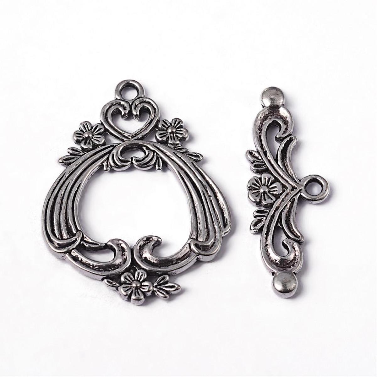 Flower & Heart Toggle (1) - Antique Silver