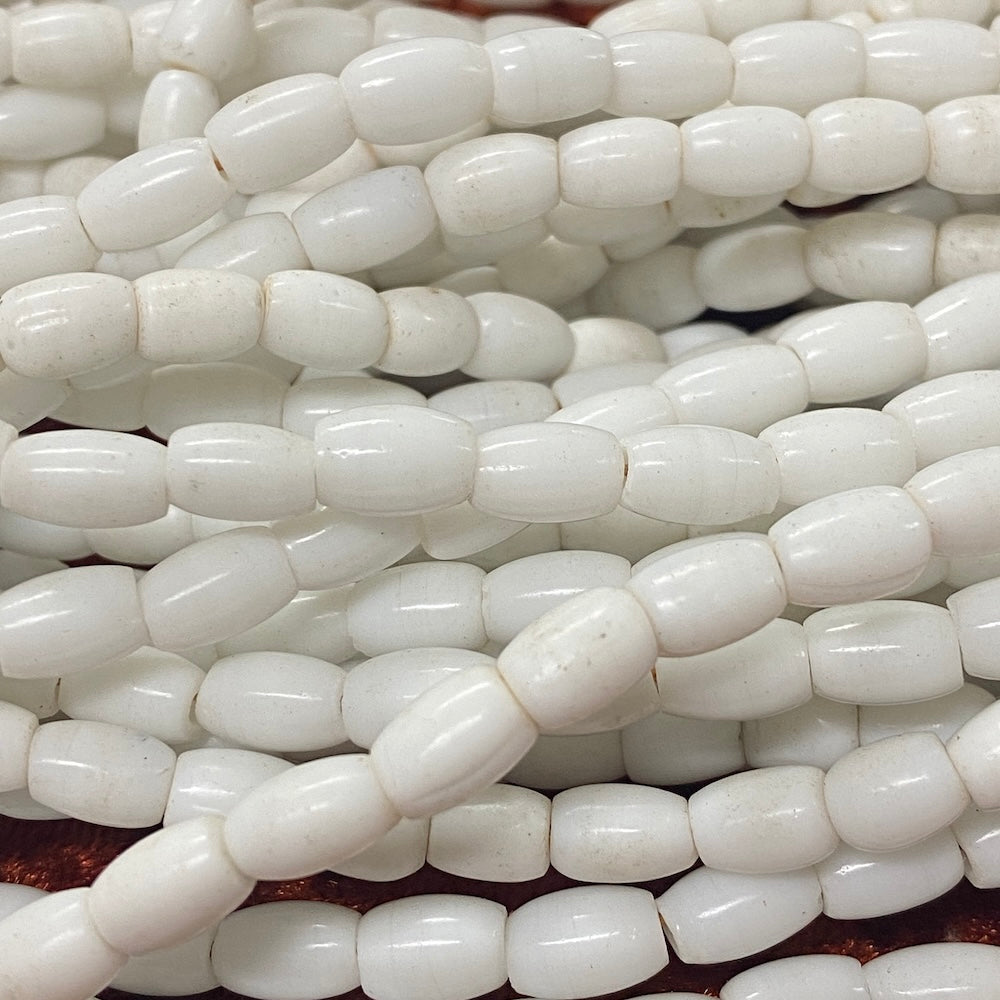 9x5mm Oval - White Opaque - Java Glass Beads - (1 strand)