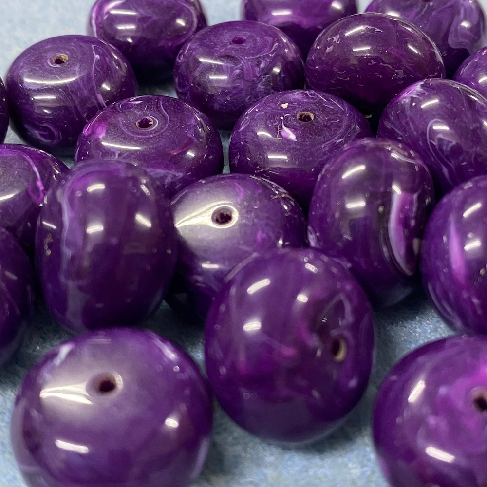 10x16mm Rondelle (10) - Purple - Vintage Opaque Marbled Effect Beads