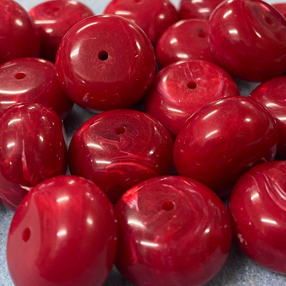 10x16mm Rondelle (10) - Red - Vintage Opaque Marbled Effect Beads