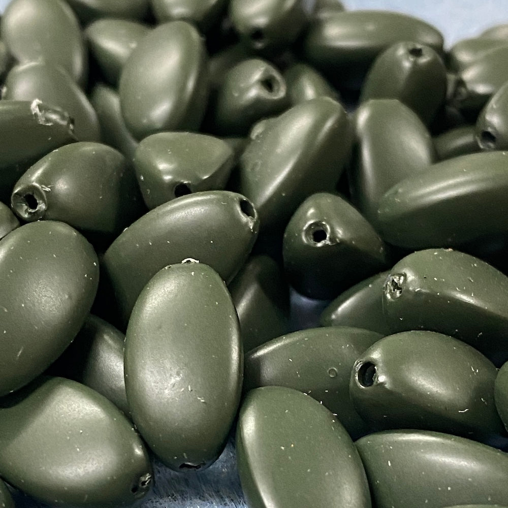 18x10mm Pinched Oval (50) - Dark Green - Pottery Look Lucite Beads - Matte