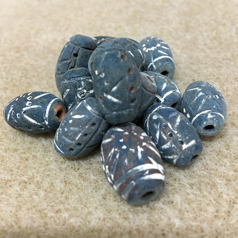 20mm Barrel (10) - Blue - Vintage Clay Beads
