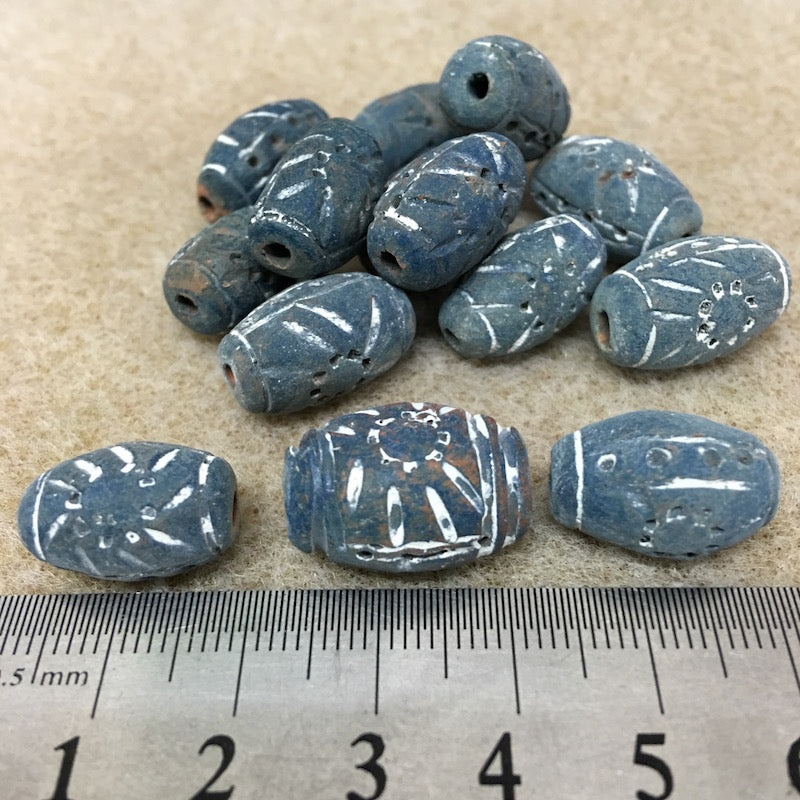 20mm Barrel (10) - Blue - Vintage Clay Beads