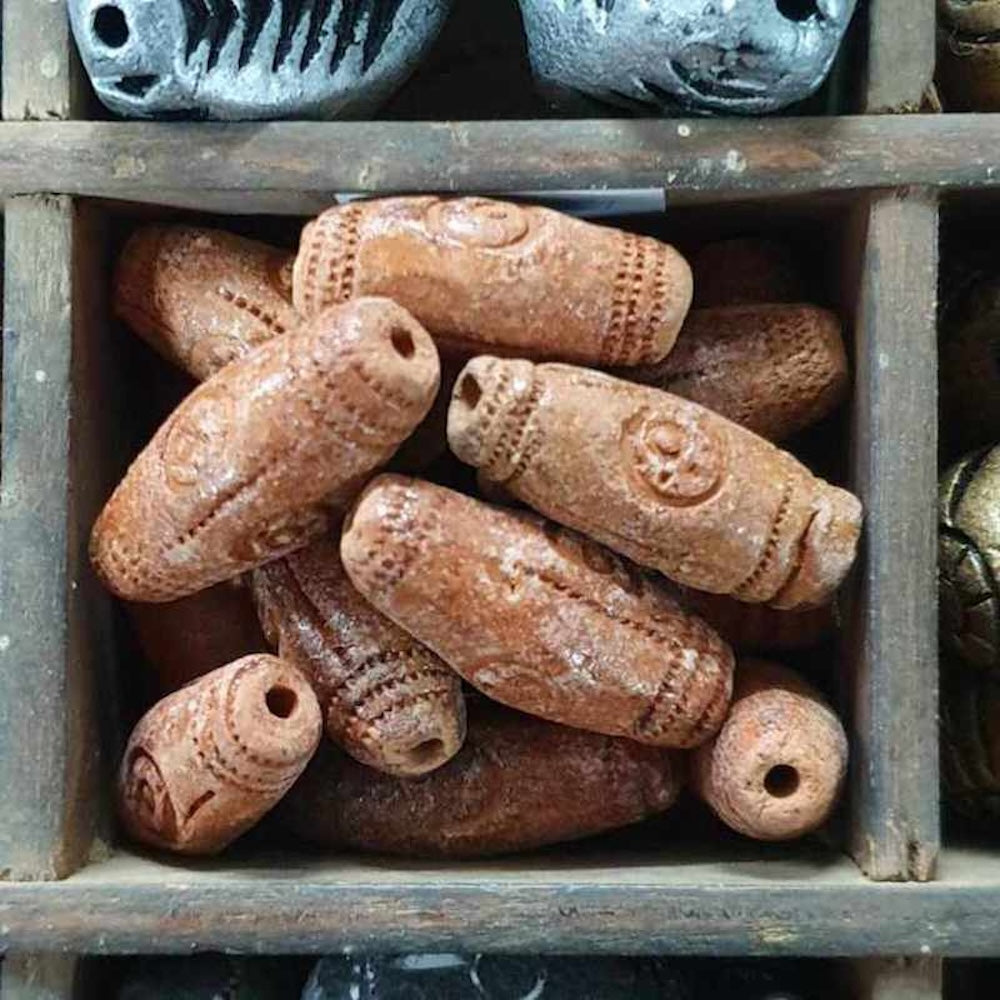 Torpedo (10) - Brown Bisque Fired - Vintage Clay Beads