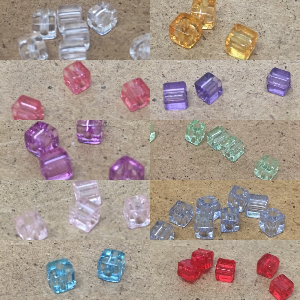 4mm Cube Beads (100) - Mixed Transparent