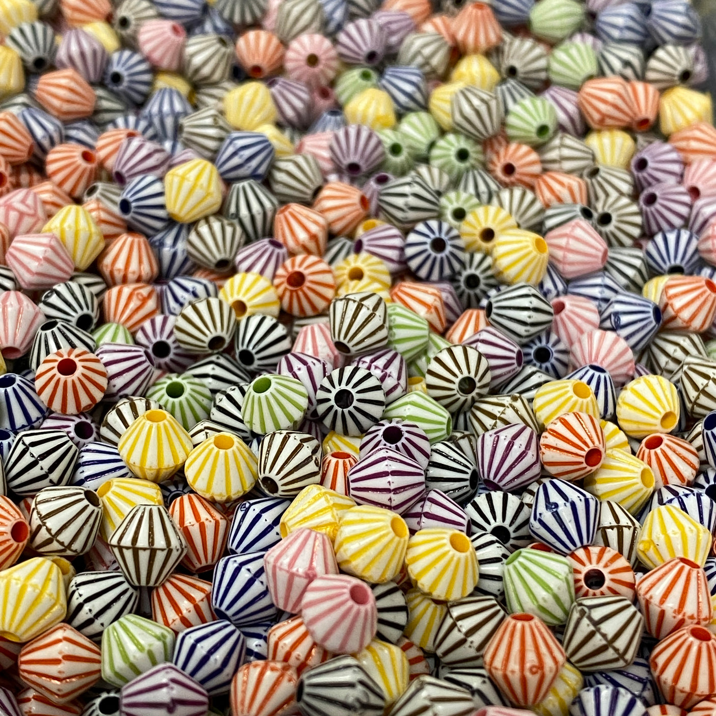 Striped Bicone Beads - White/Mixed (100)