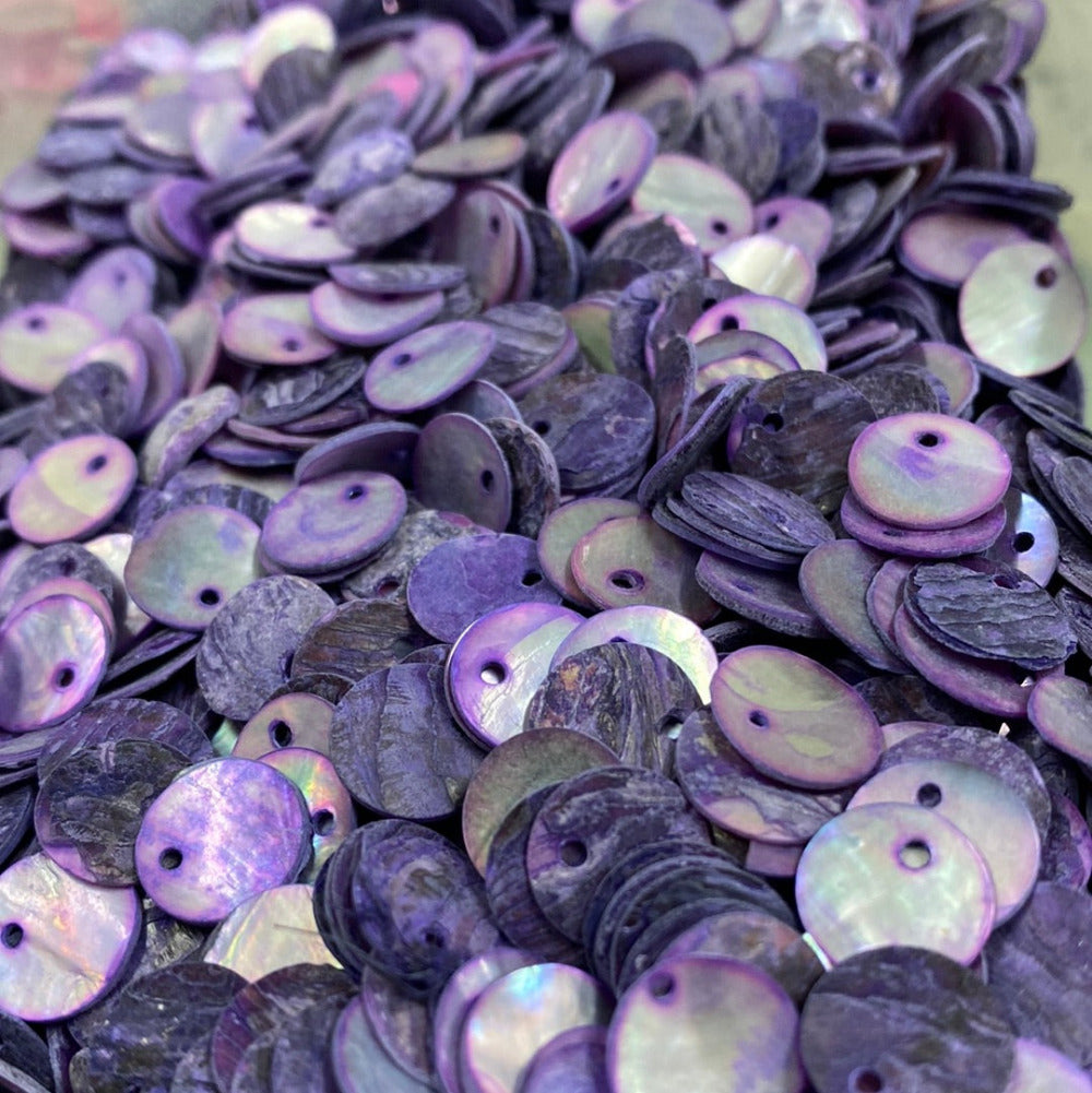 circular purple shell charm beads with one hole for using as craft or jewellery embellishments