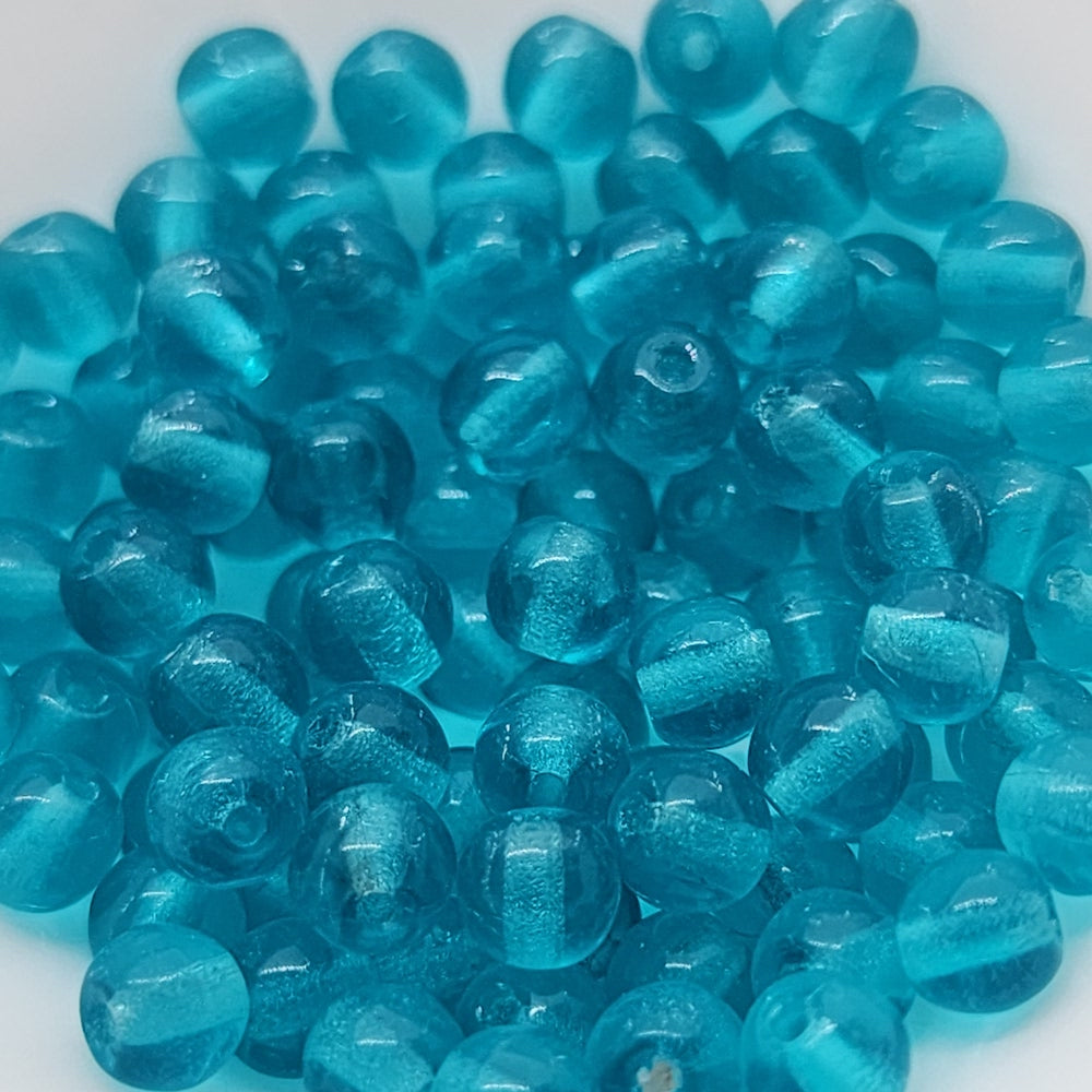 4mm Round (500) - Teal Transparent - Vintage Czech Glass Beads