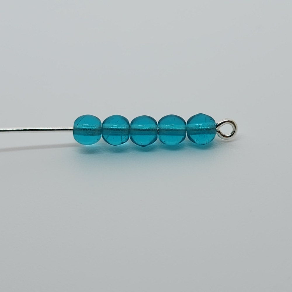 4mm Round (500) - Teal Transparent - Vintage Czech Glass Beads