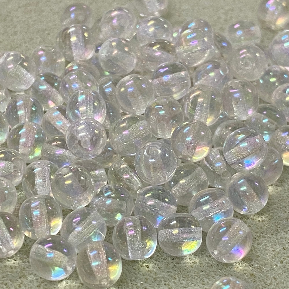 6mm Round (25) - Clear AB - Vintage Czech Glass Beads - Bead Shack