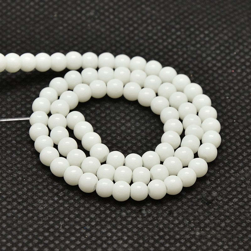 4mm (80) - White Opaque - Round Glass Bead