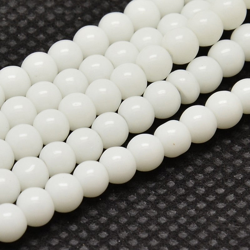 8mm (50) - White Opaque - Round Glass Bead