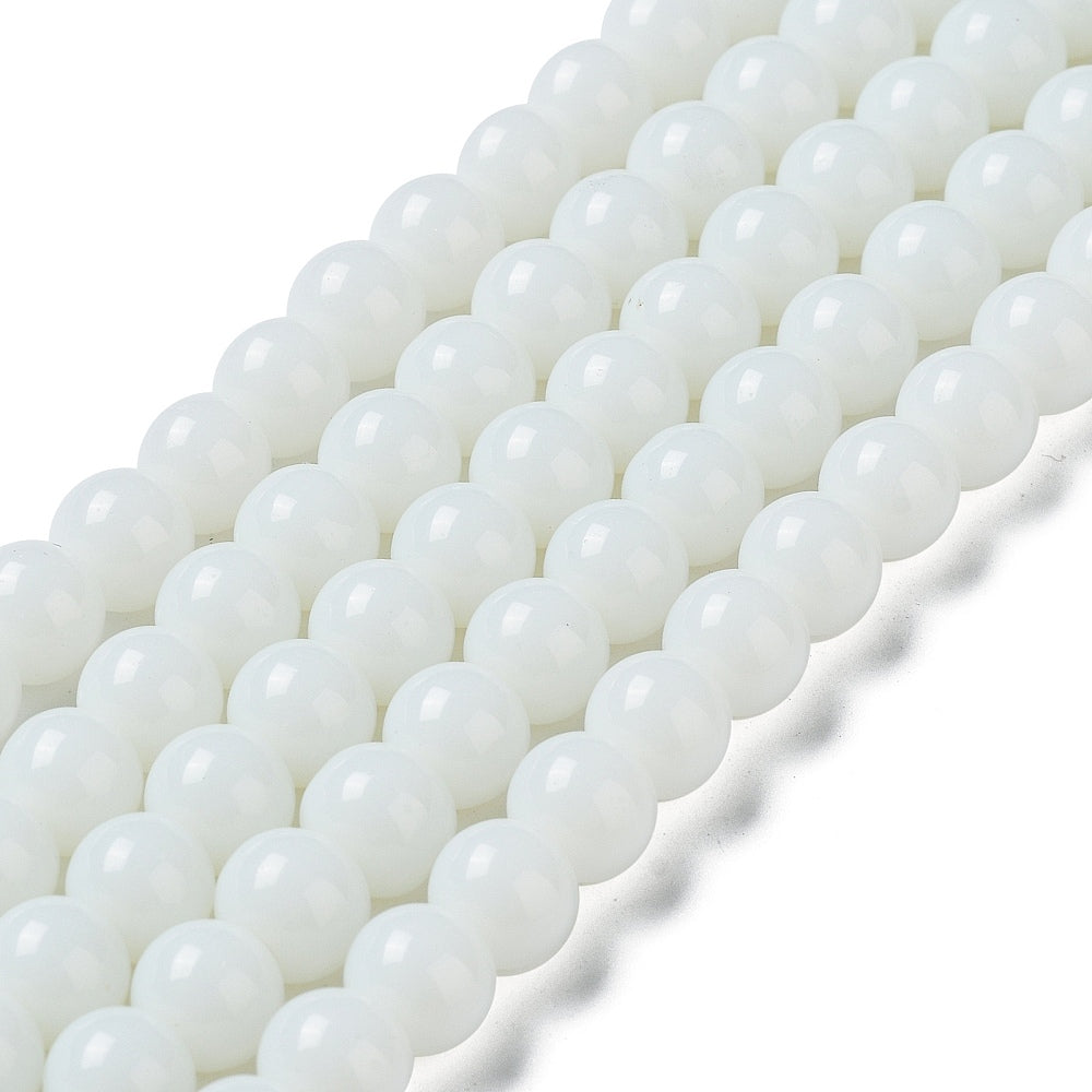 8mm (50) - White Opaque - Round Glass Bead