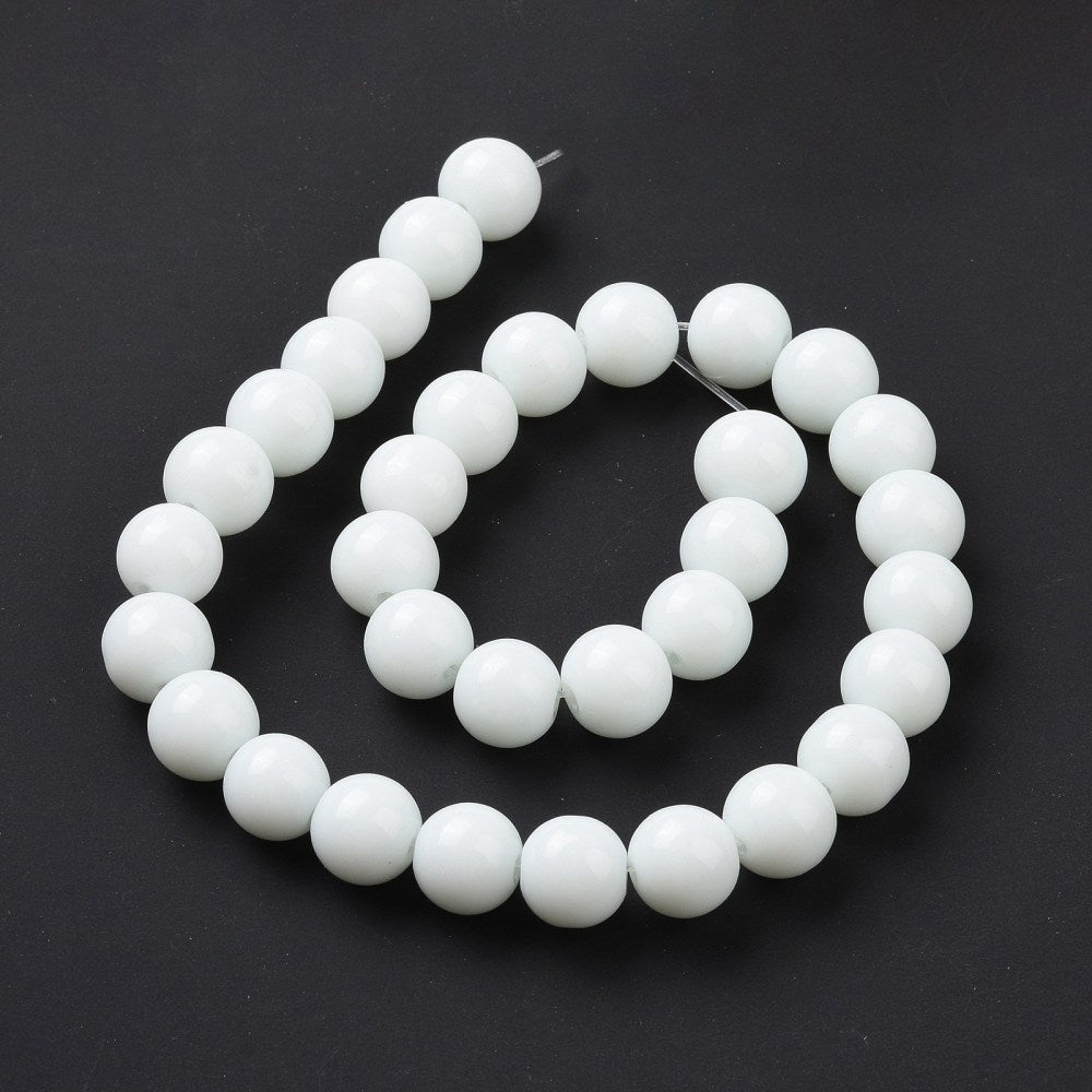 10mm (50) - White Opaque - Round Glass Bead