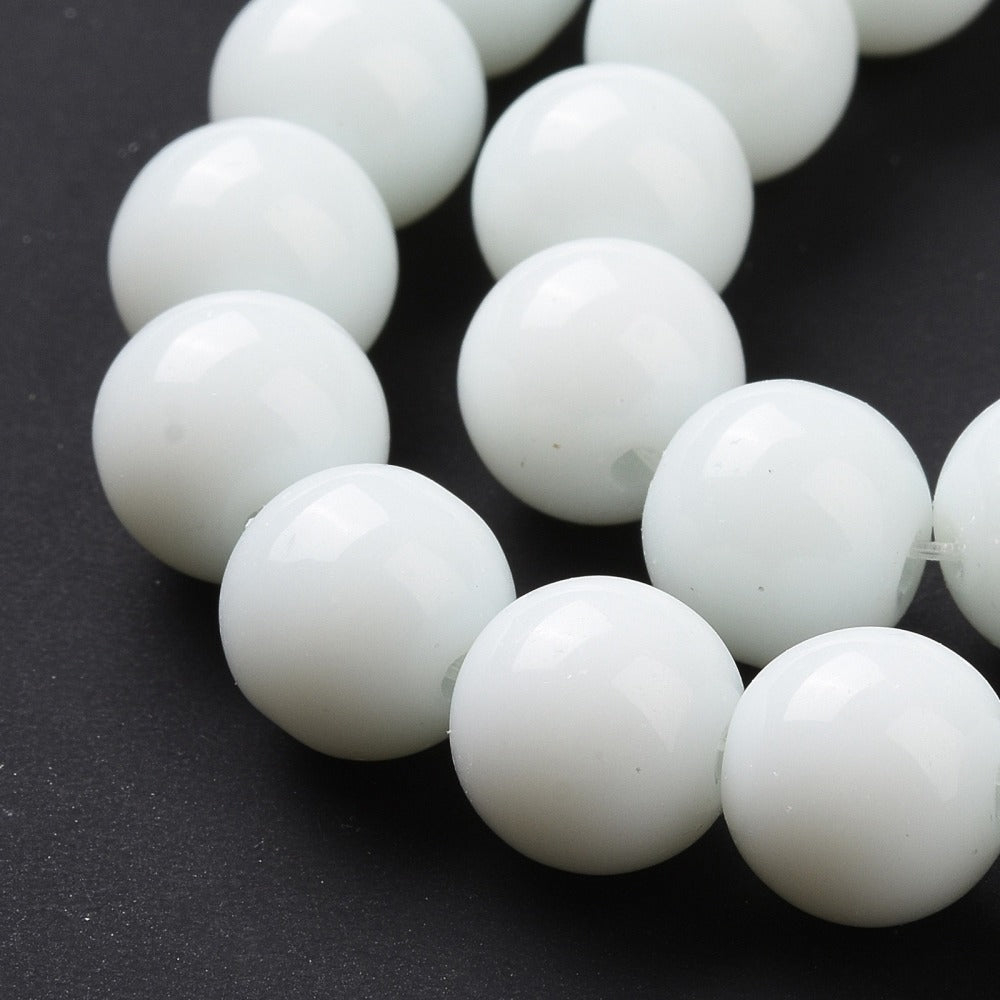 10mm (50) - White Opaque - Round Glass Bead