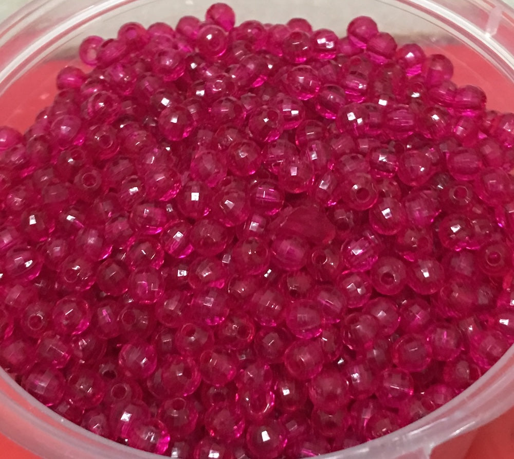 4mm Facet Round (100) - Fuchsia Transparent - Acrylic Beads