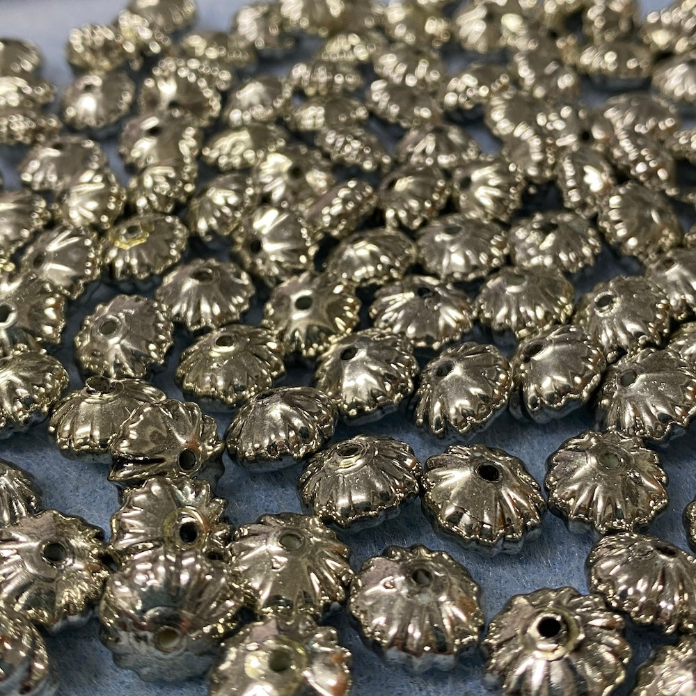 8x12mm Fluted Wheel (25) - Antique Silver - Vintage Metalised Beads