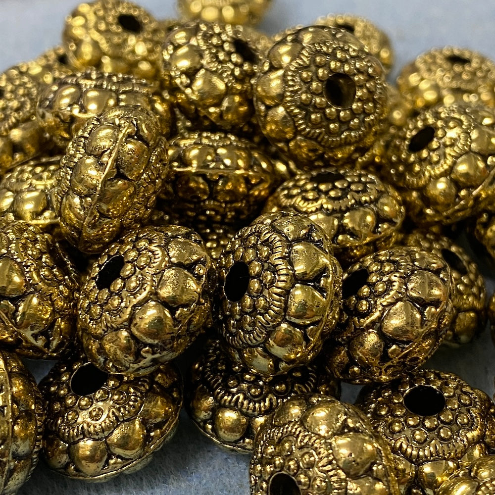 16x10mm UFO (10) - Antique Gold - Vintage Metalised Beads