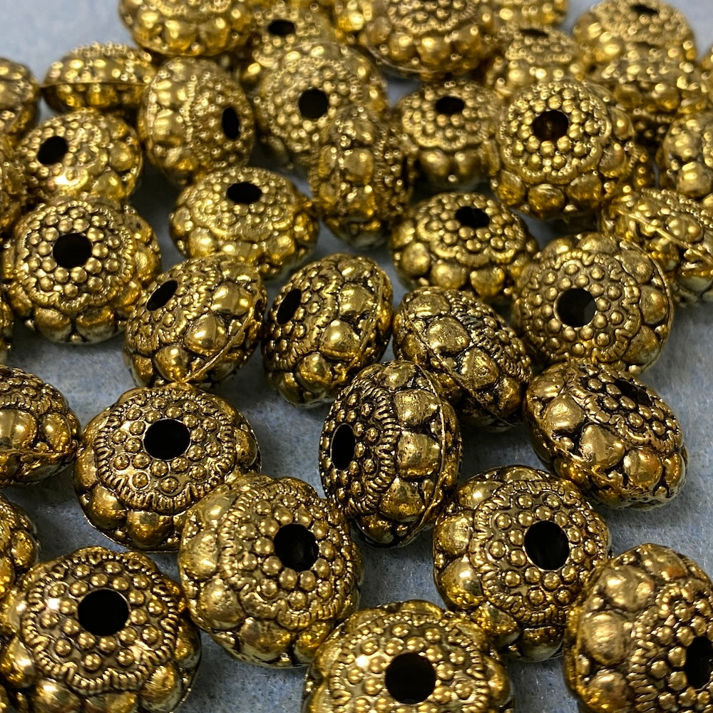16x10mm UFO (10) - Antique Gold - Vintage Metalised Beads