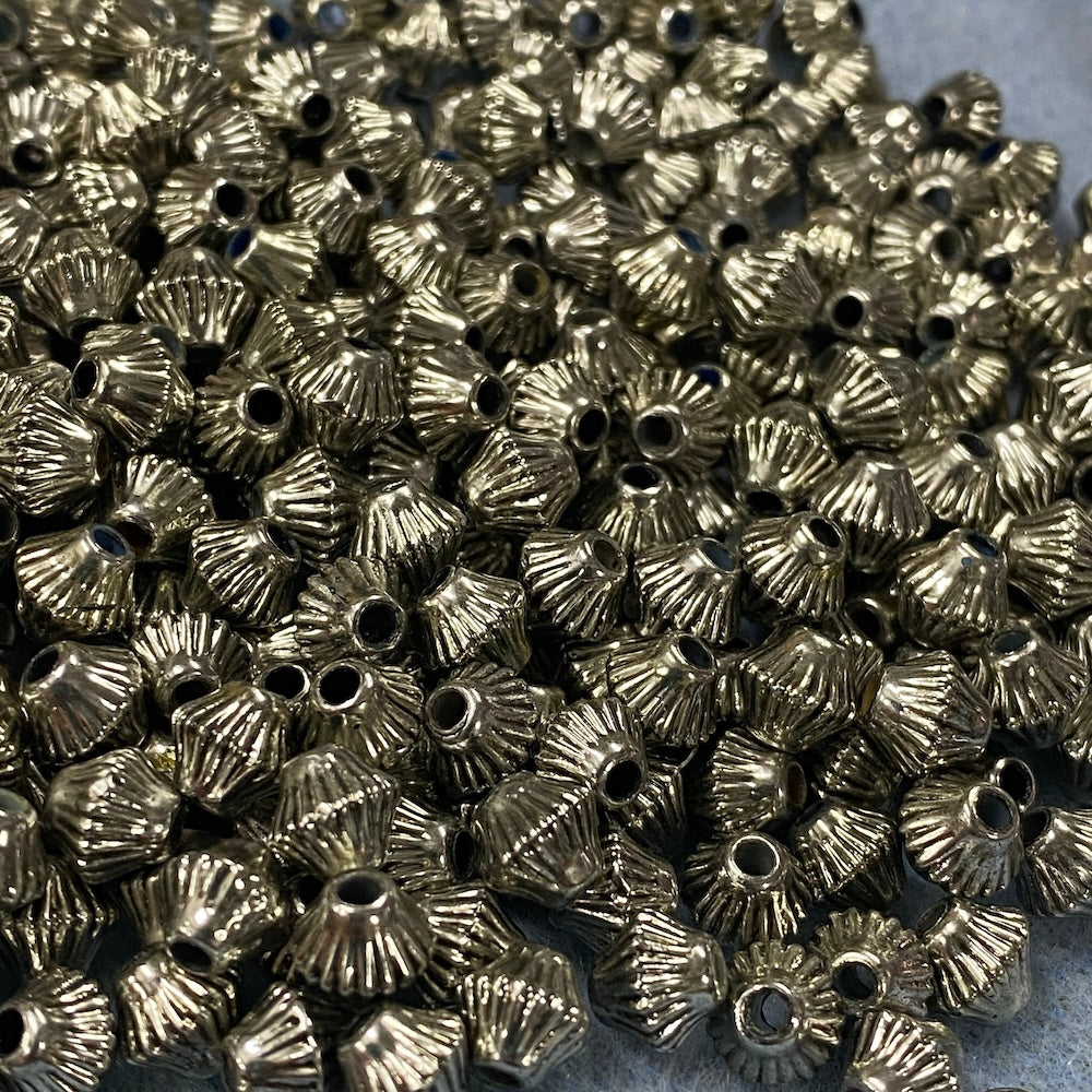7mm Bicone (50) - Antique Silver - Vintage Metalised Beads