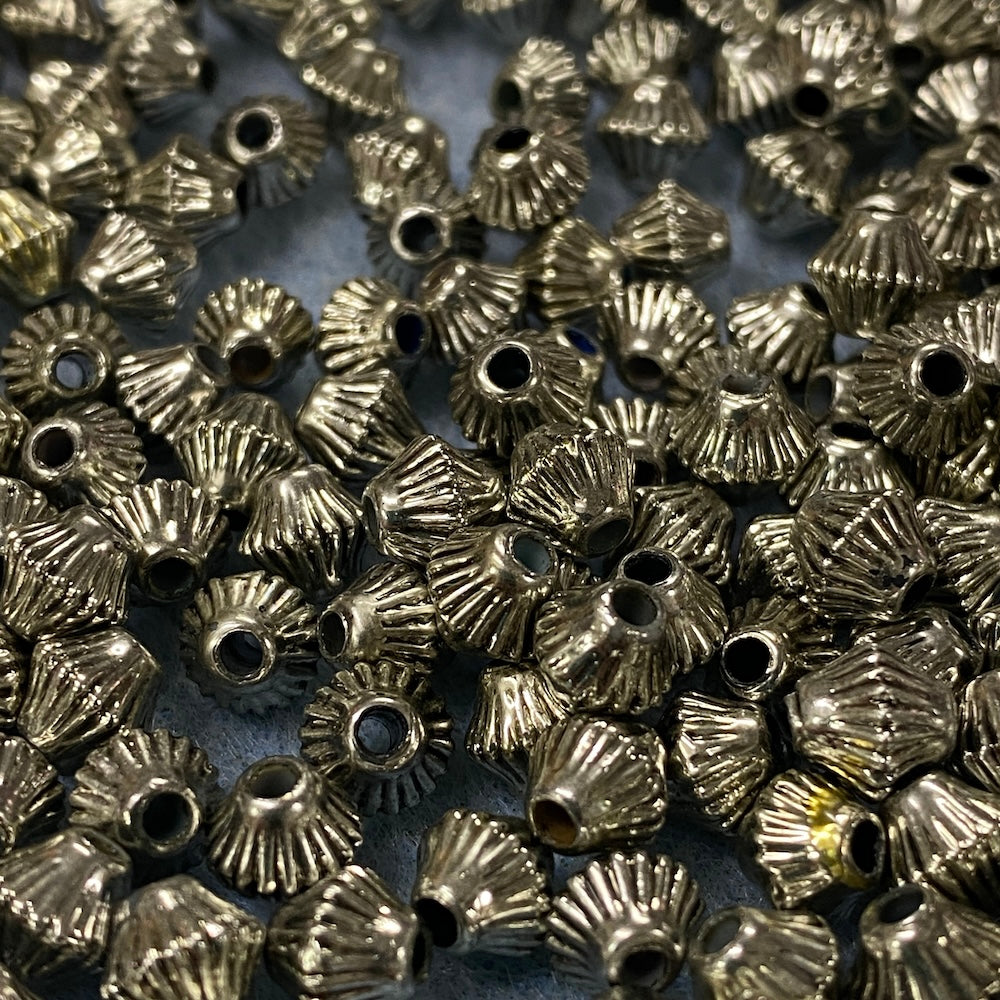 7mm Bicone (50) - Antique Silver - Vintage Metalised Beads