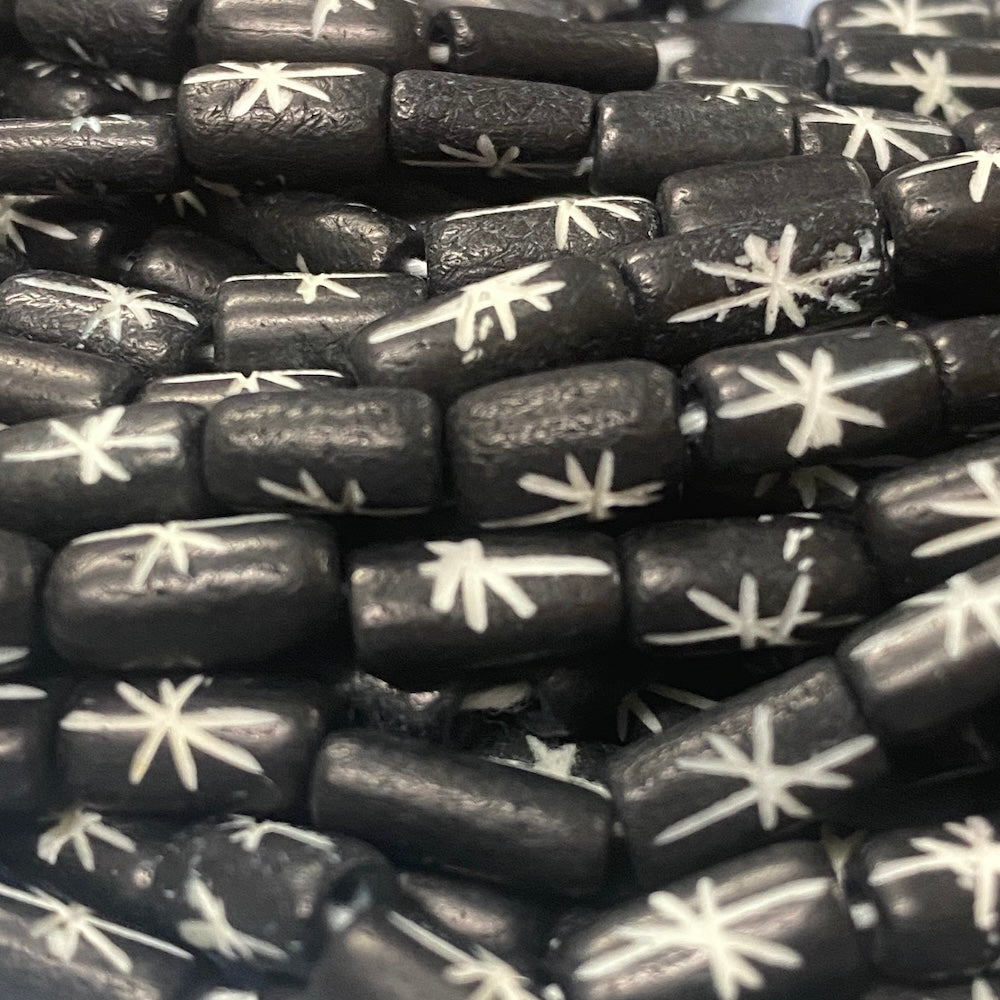 10mm Bone Beads - Black - Tube - (1 Strand)