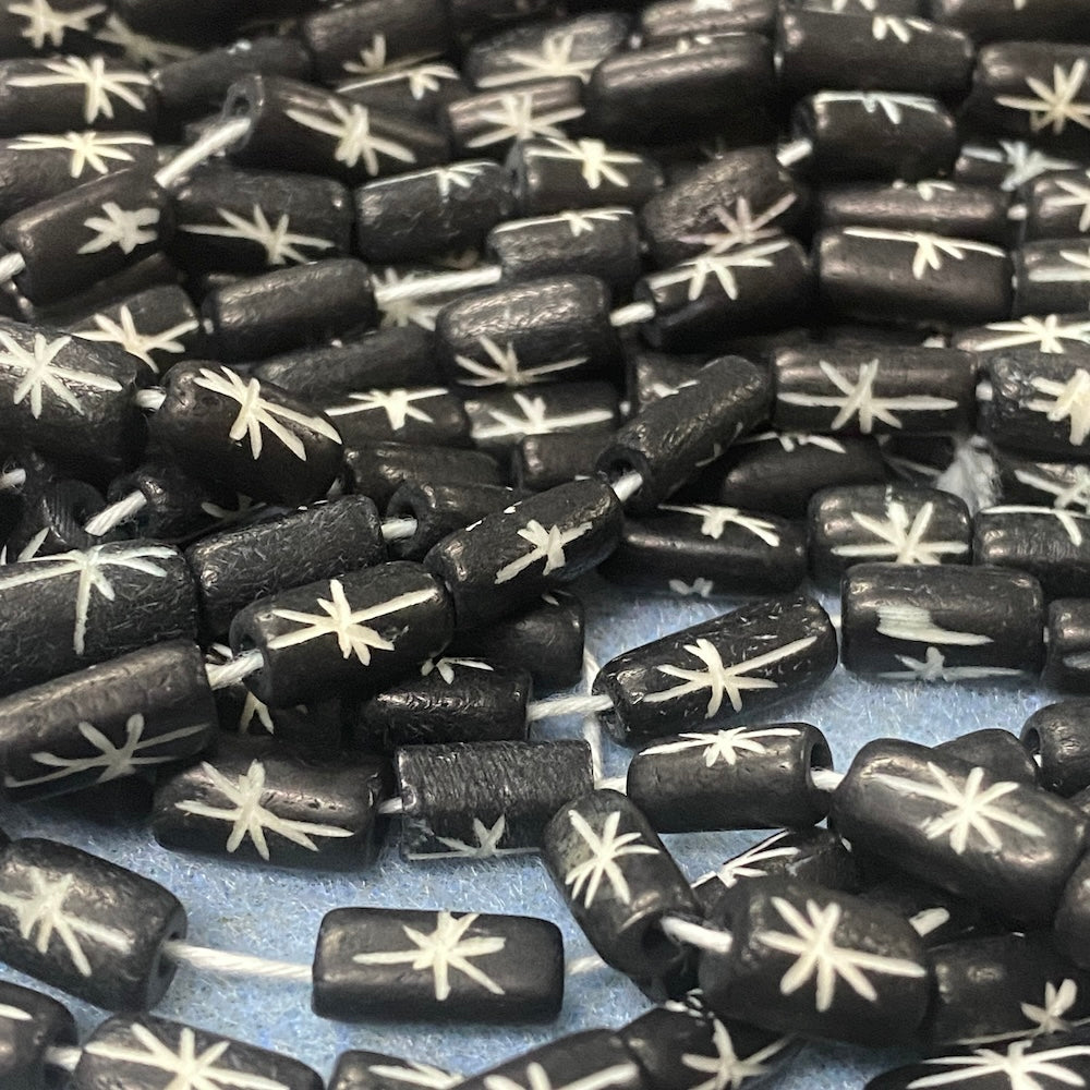 10mm Bone Beads - Black - Tube - (1 Strand)