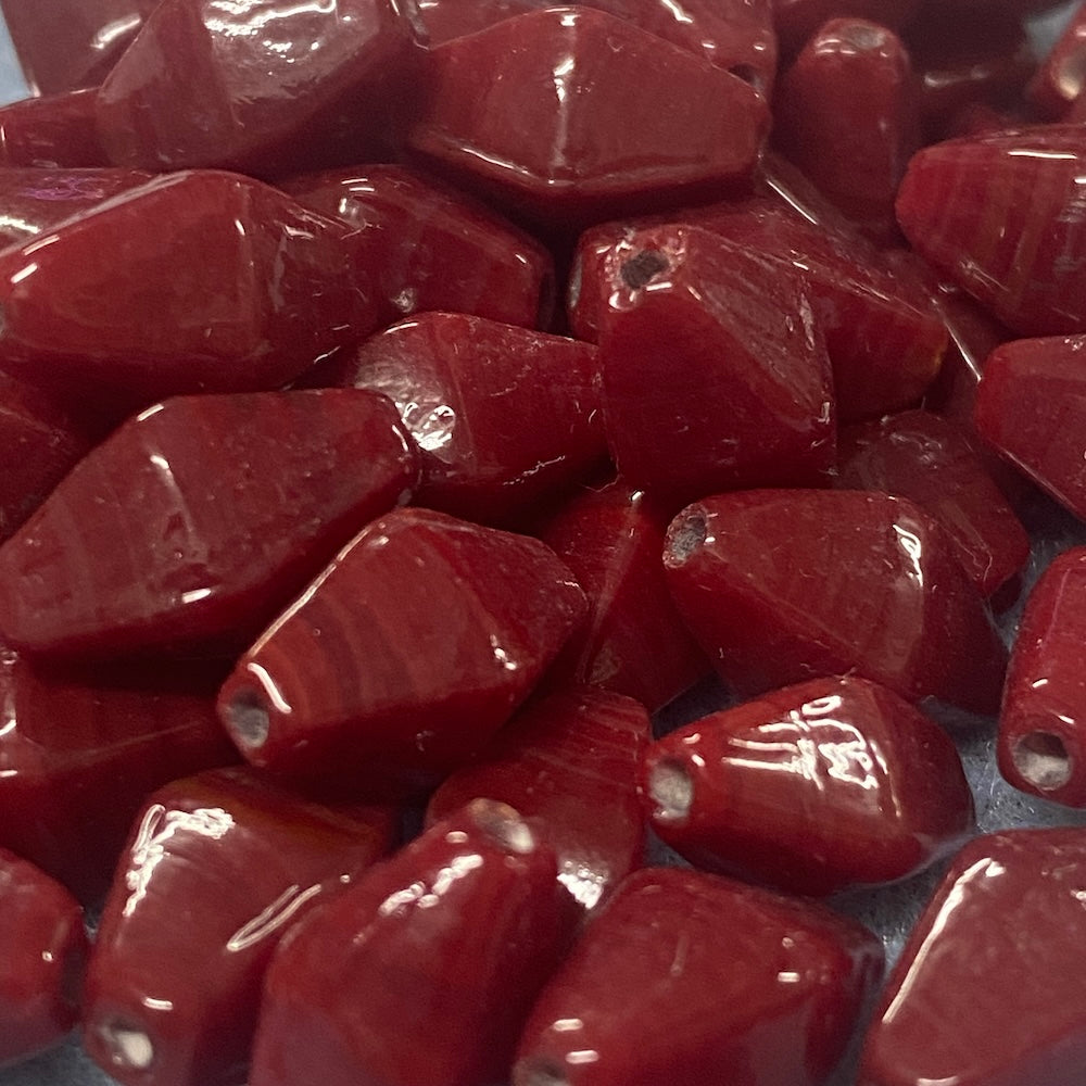 15x8mm Bicone (25) - Opaque Dark Red - Vintage Indian Glass Bead