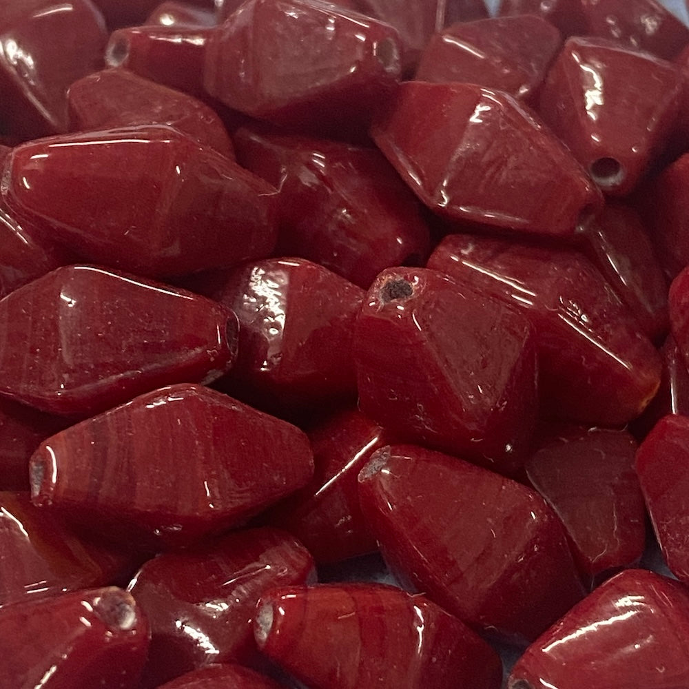 15x8mm Bicone (25) - Opaque Dark Red - Vintage Indian Glass Bead