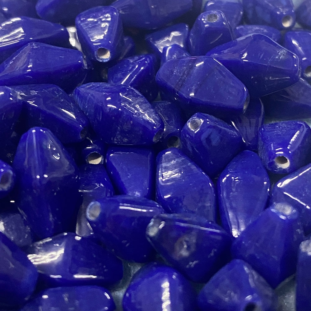 15x8mm Bicone (25) - Opaque Dark Blue - Vintage Indian Glass Bead