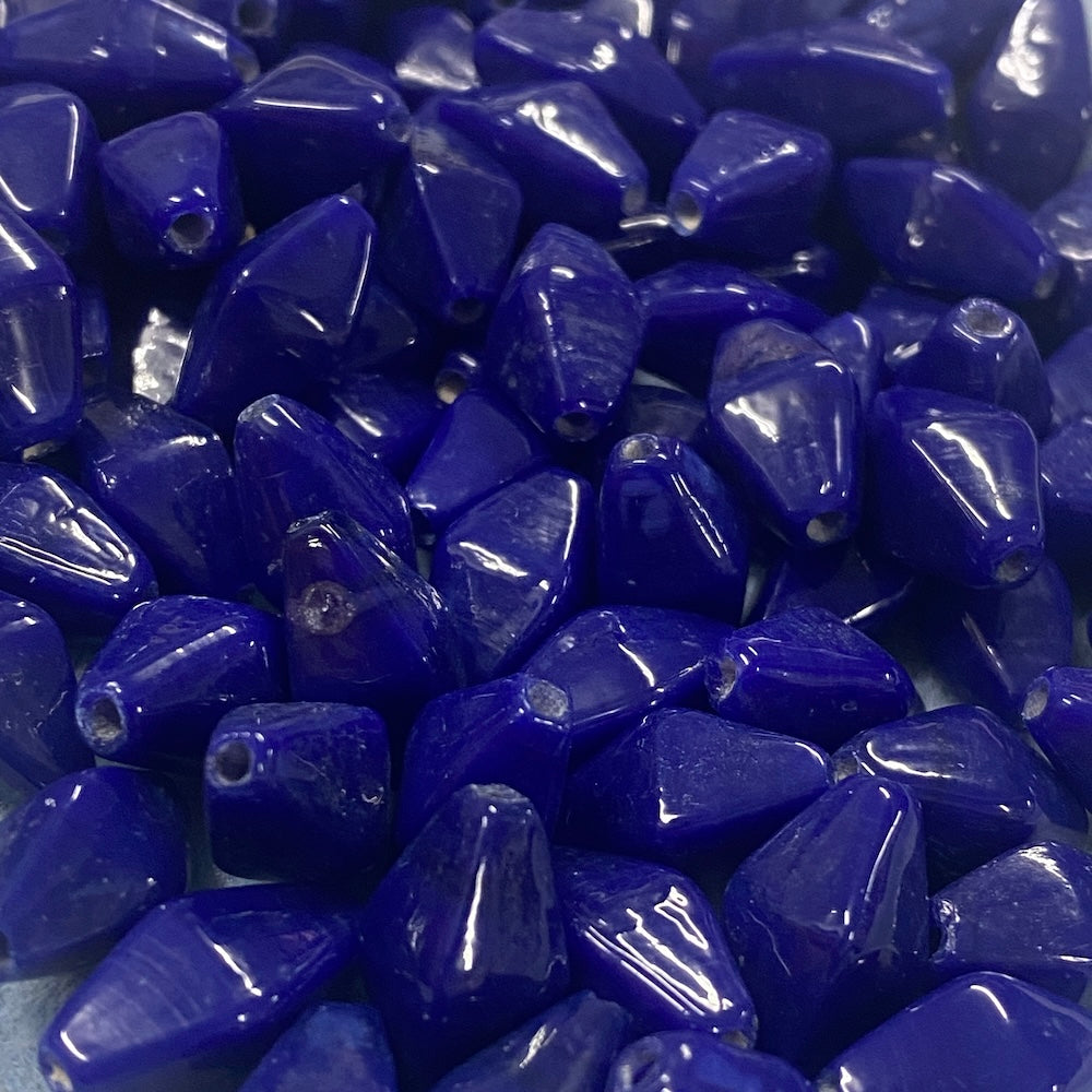 15x8mm Bicone (25) - Opaque Dark Blue - Vintage Indian Glass Bead