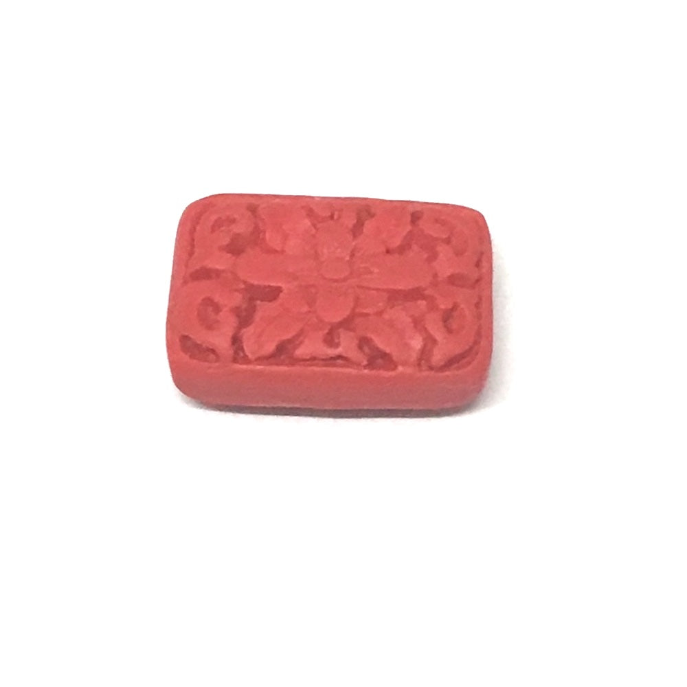 25x17mm Rectangle (5) - Red - Cinnabar Oriental Carved Bead