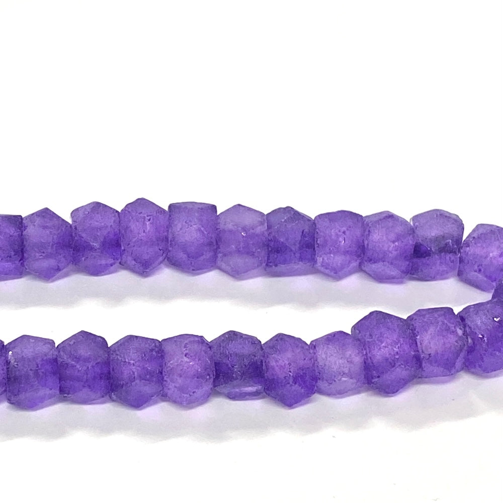 Rondelle - Dark Purple Frosted Transparent - Java Recycled Glass Beads - (1 strand)