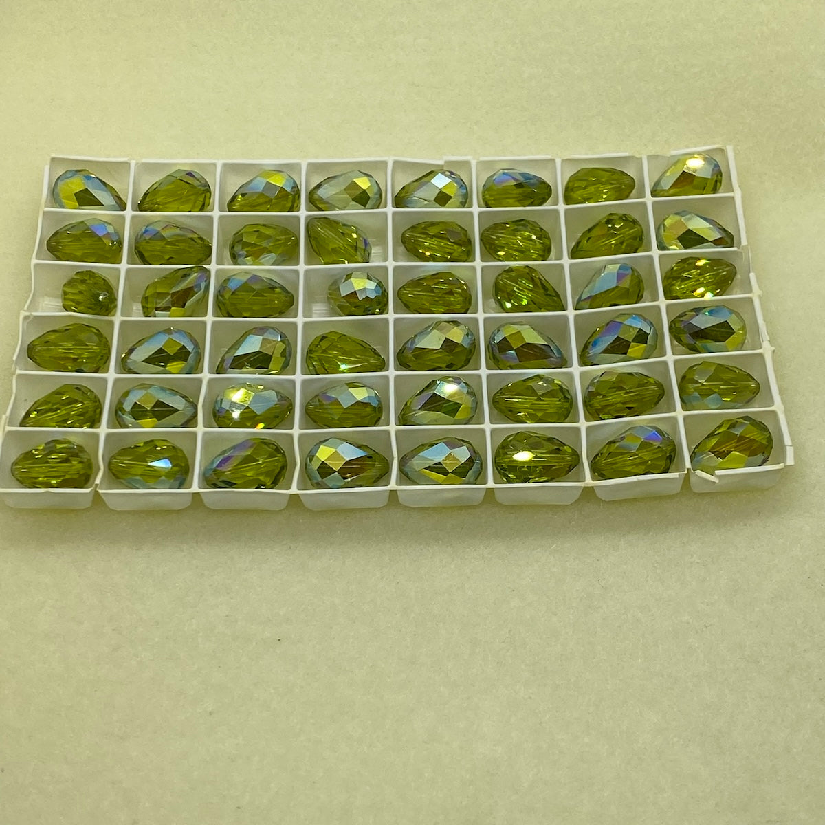 Art. 5500 Light Olivine AB 13.5x9mm Drop (1) - Bead Shack