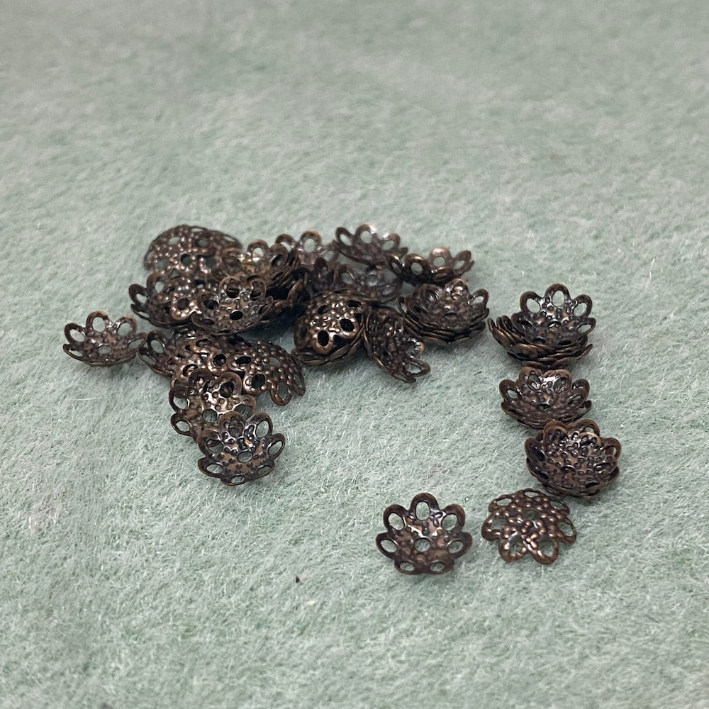 8mm Bead Cap (50) - Ancient Brass - Filigree