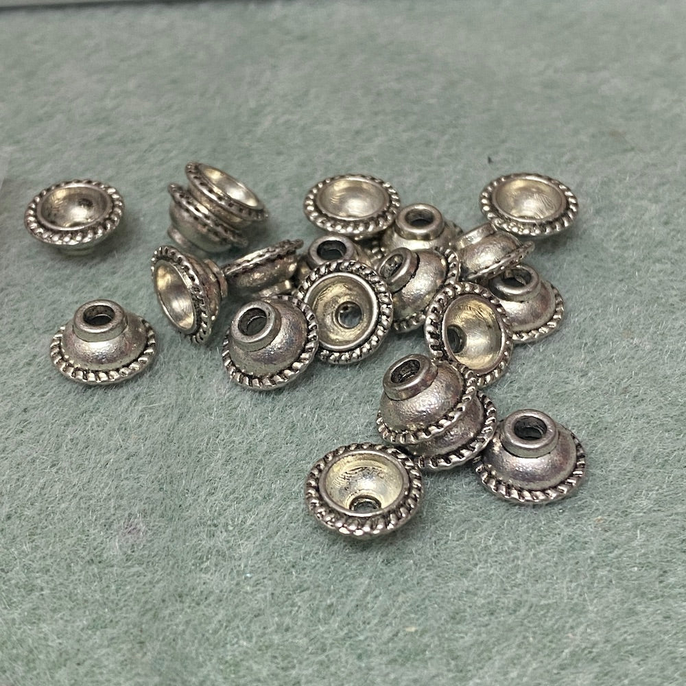 10mm Bead Cap (50) - Antique Silver - Tibetan