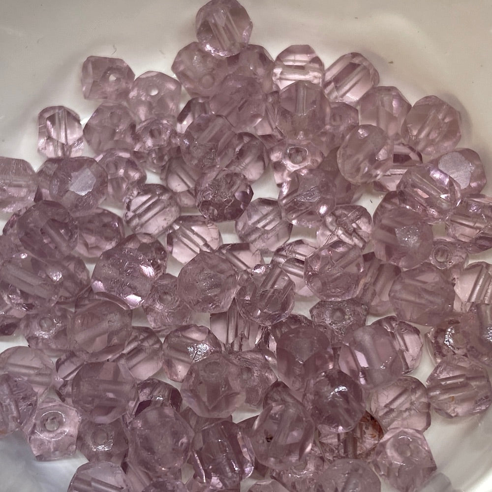 6mm Round (25) - Light Amethyst Transparent - Vintage Czech Glass Beads
