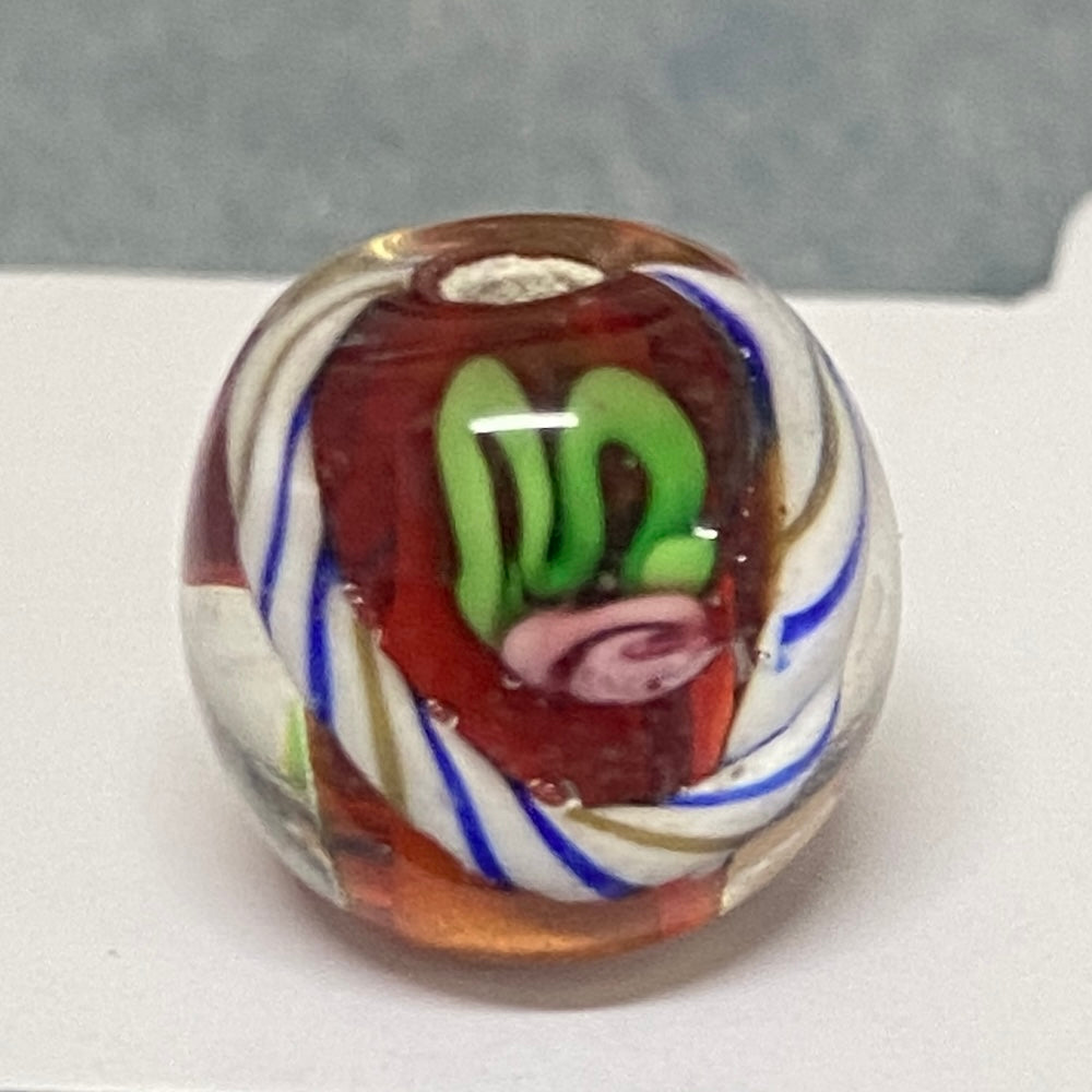 Candy Cane Bead (10) - Rust - Vintage Handmade Glass Lampwork Beads