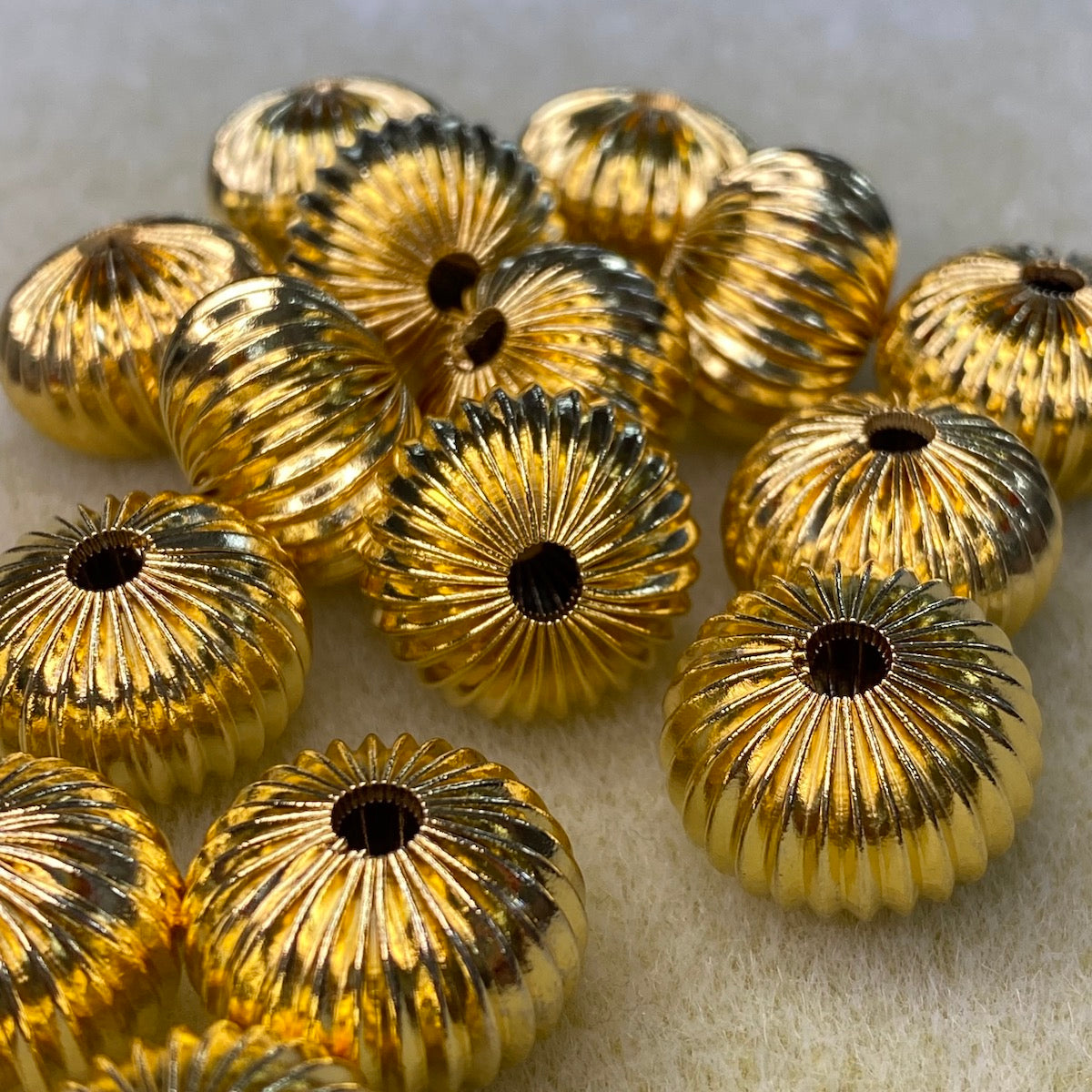 13x18mm Fluted Wheel Bead (10) - Gold