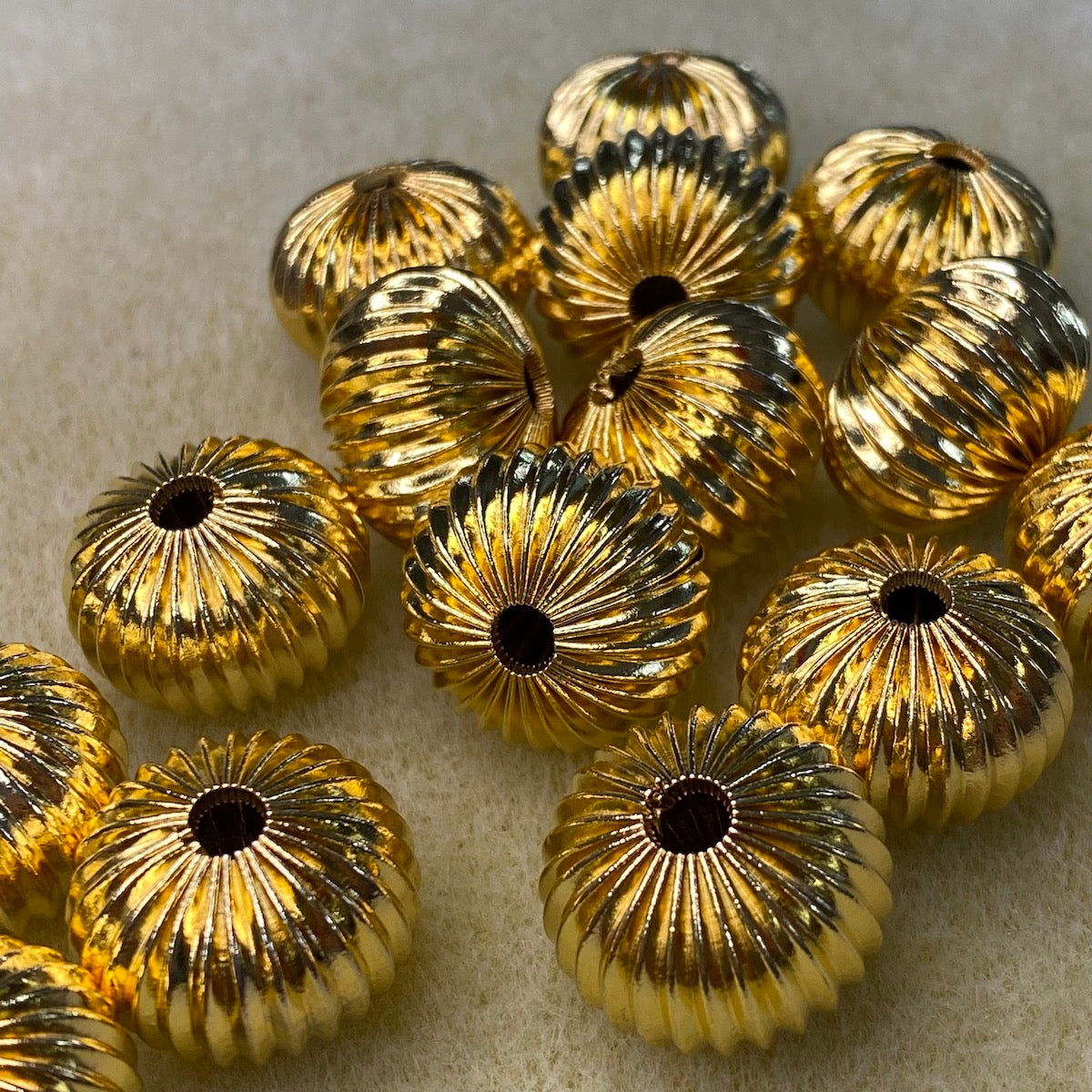 13x18mm Fluted Wheel Bead (10) - Gold