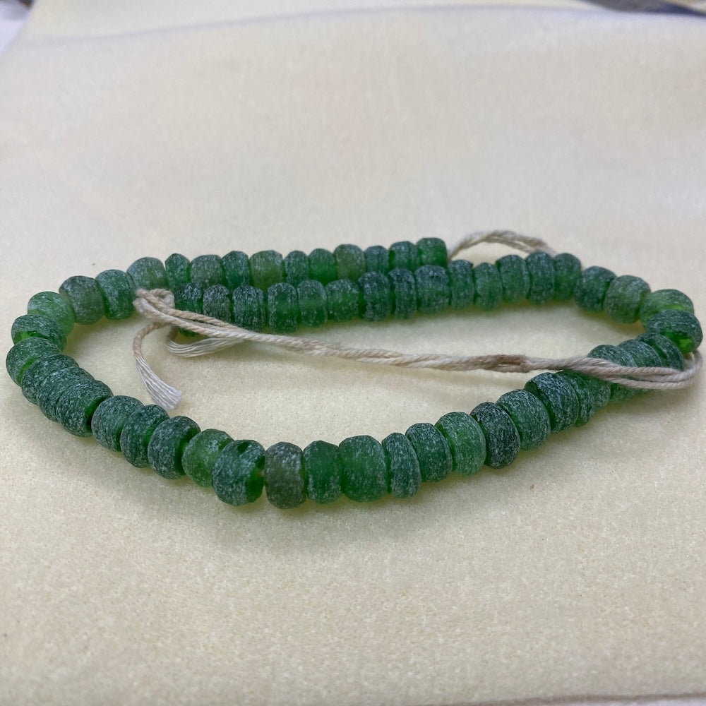 Rondelle - Sea Green Frosted Transparent - Java Recycled Glass Beads - (1 strand)