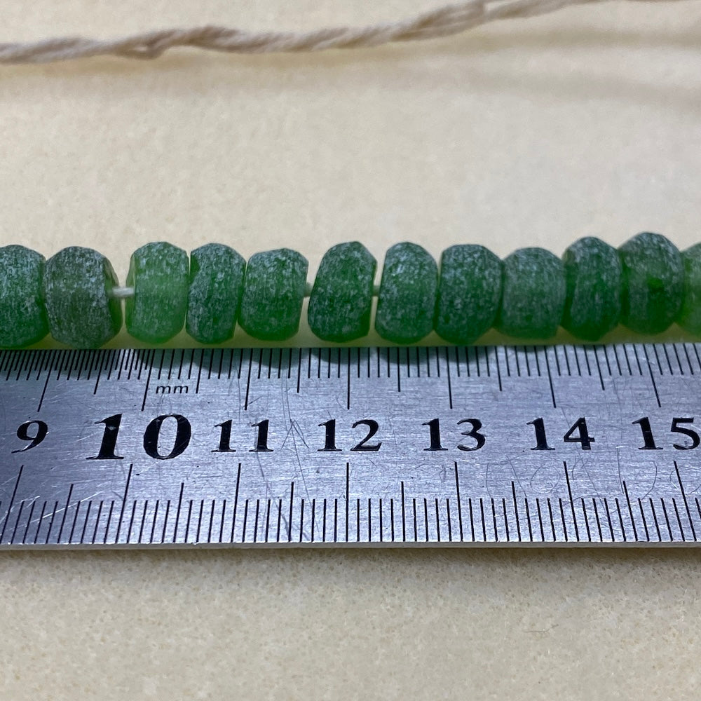 Rondelle - Sea Green Frosted Transparent - Java Recycled Glass Beads - (1 strand)