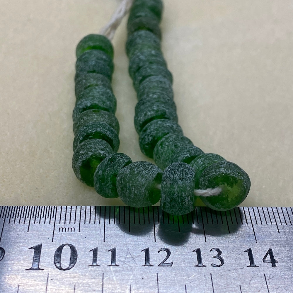 Rondelle - Sea Green Frosted Transparent - Java Recycled Glass Beads - (1 strand)