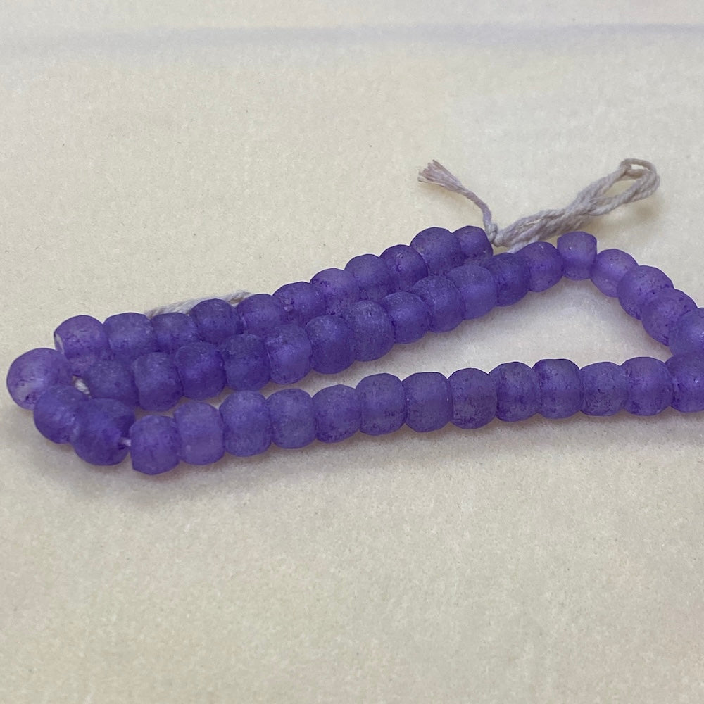 Rondelle - Purple Frosted Transparent - Java Recycled Glass Beads - (1 strand)