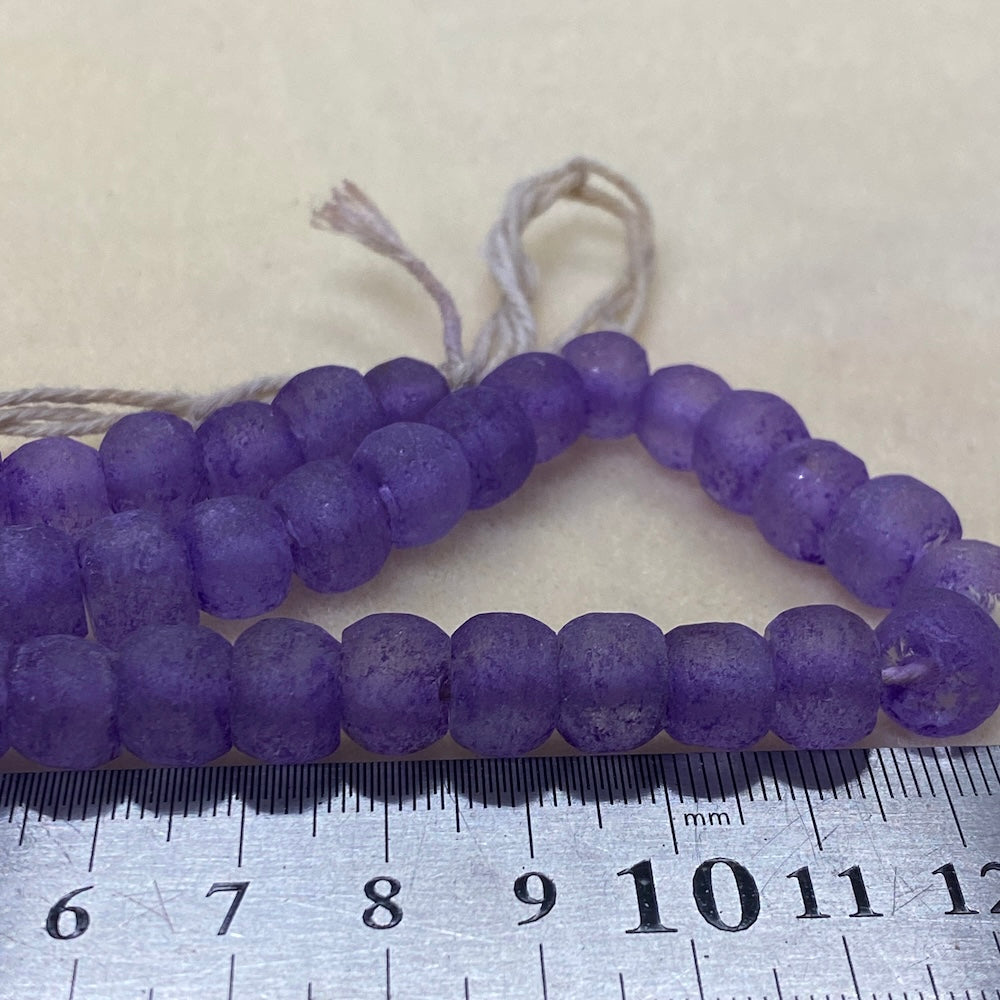 Rondelle - Purple Frosted Transparent - Java Recycled Glass Beads - (1 strand)