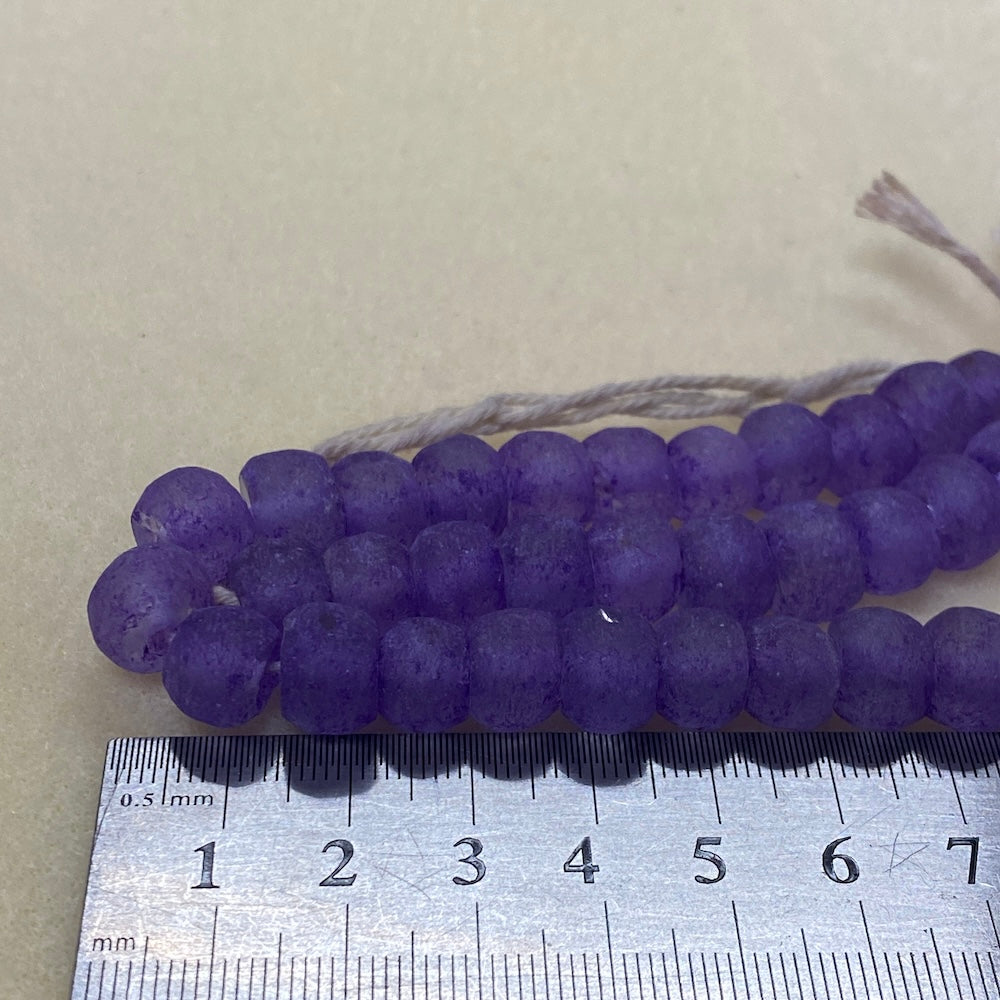 Rondelle - Purple Frosted Transparent - Java Recycled Glass Beads - (1 strand)