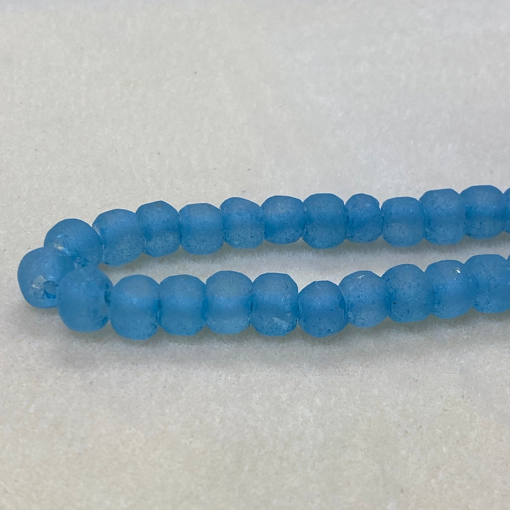 Rondelle - Sea Blue Frosted Transparent - Java Recycled Glass Beads - (1 strand)